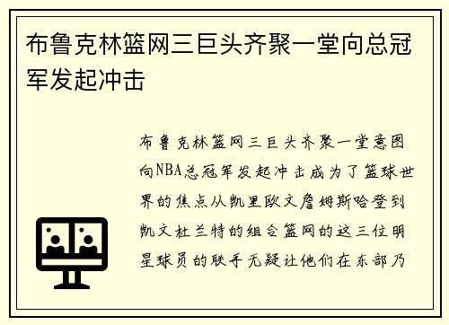布鲁克林篮网三巨头齐聚一堂向总冠军发起冲击